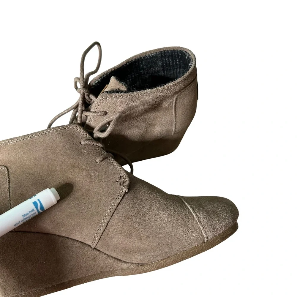 TOMS Ankle Booties Suede Leather Lace Up Wedges Women's‎ Shoes Size 8